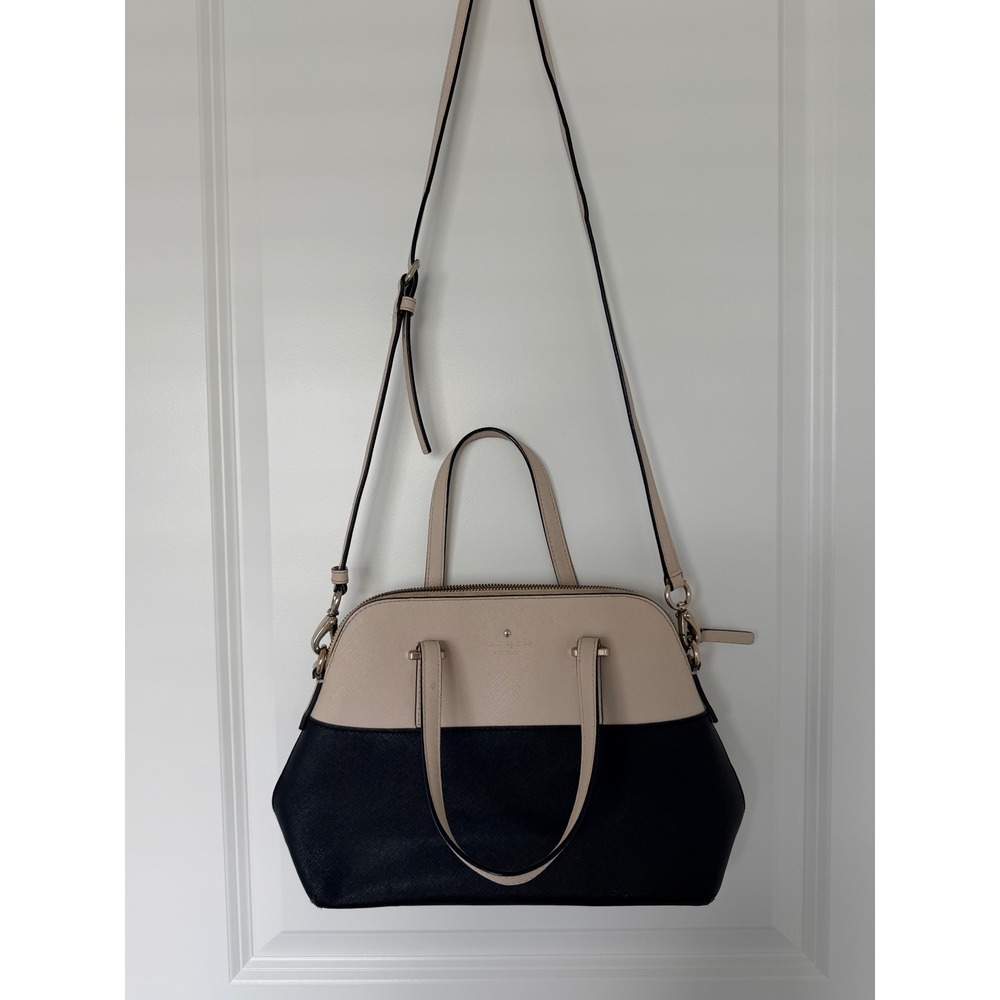 Kate Spade Cedar Street Maine Satchel Black Cream Saffiano Leather Handbag